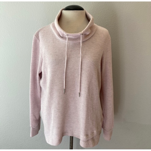 Straight Down Sweaters - Straight Down Heathered Pink Waffle Drawstring Neck Sweater L